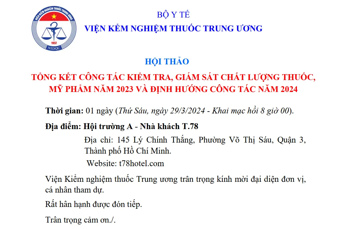 THÔNG BÁO: HỘI NGHỊ KIỂM NGHIỆM 2024